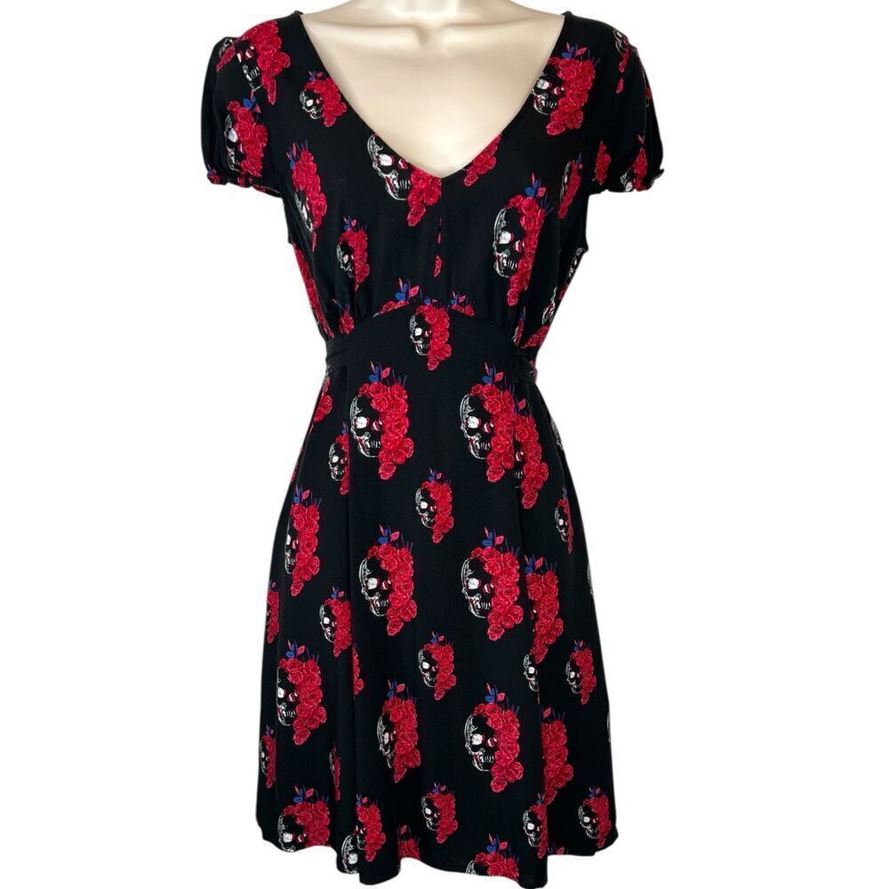 ROYAL BONES By Daang Goodman Floral Skull Dress in Red & Black Women's Medium - Picture 3 of 13